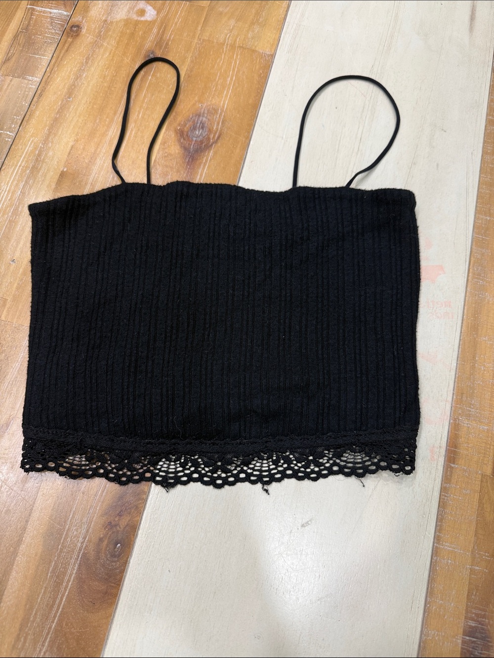 Aeropostale Black Ribbed Lace-Trim Camisole